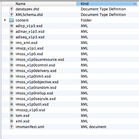 Image of file directory with all schema files at root of directory
