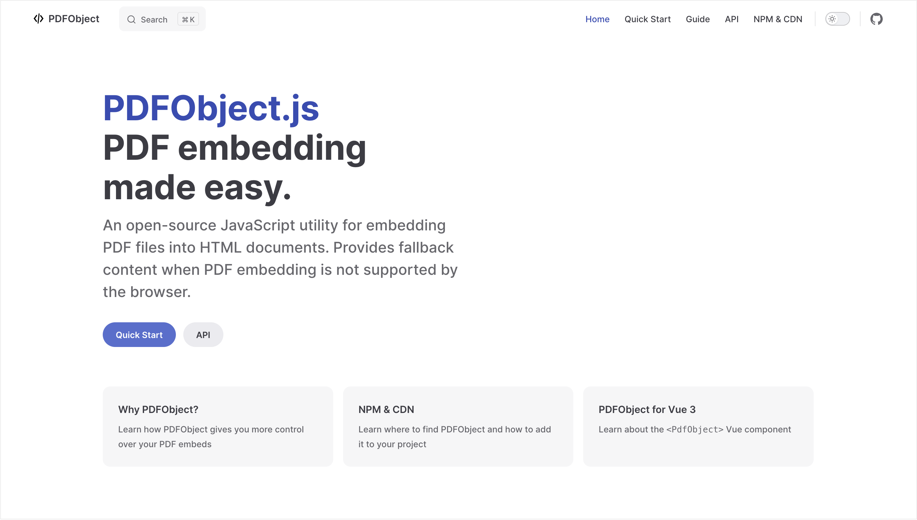 Screenshot of pdfobject.com