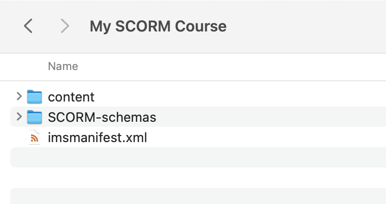 SCORM package contents