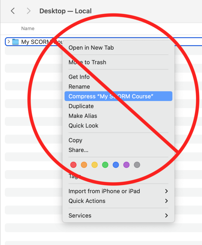 Incorrect way to create a course ZIP file on a Mac